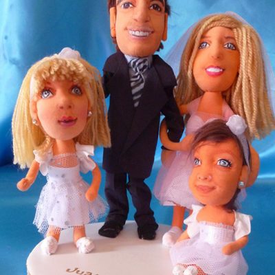muñecos personalizados tarta para bodas, figuras de novios con niñas, hechas a mano